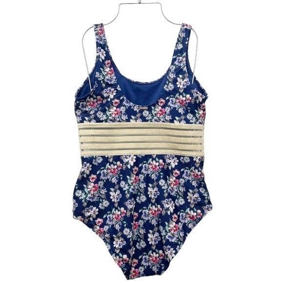 Nicole Miller Navy Floral Shimmer-Band One-Piece Swimsuit Women’s Size Large - Picture 3 of 12